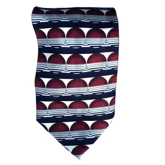 Silk Neck Tie Geometric Stripes Red Black Vintage Retro Di Maggio Classic Korea - Picture 1 of 6